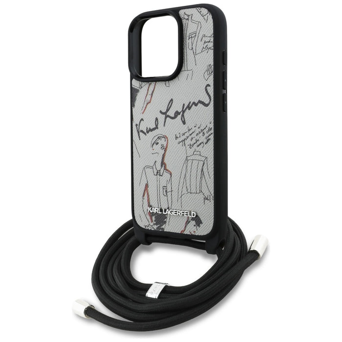 Karl Lagerfeld Crossbody Grained Pattern &amp; Logo Case for iPhone 16 Pro - Gray