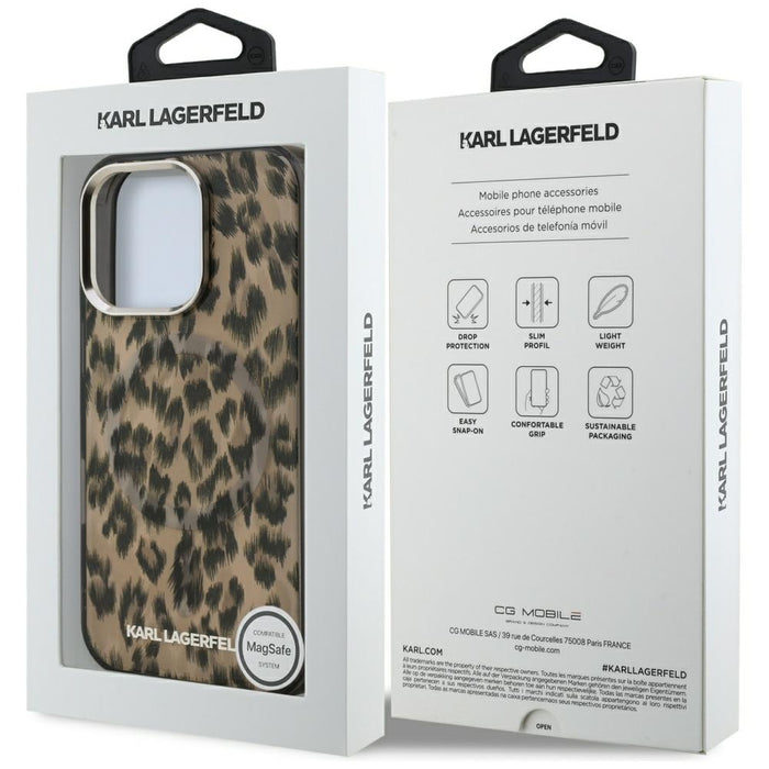 Karl Lagerfeld IML Leopard Pattern MagSafe Case for iPhone 16 Pro Max - Brown
