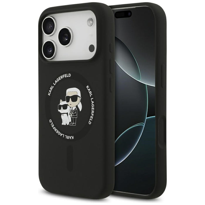 Karl Lagerfeld Silicone Karl&amp;Choupette Ring MagSafe Case for iPhone 17 Pro - Black