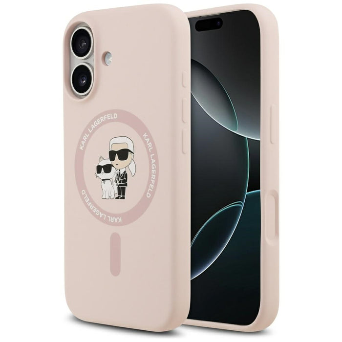 Karl Lagerfeld Silicone Karl&amp;Choupette Ring MagSafe Case for iPhone 17 - Pink