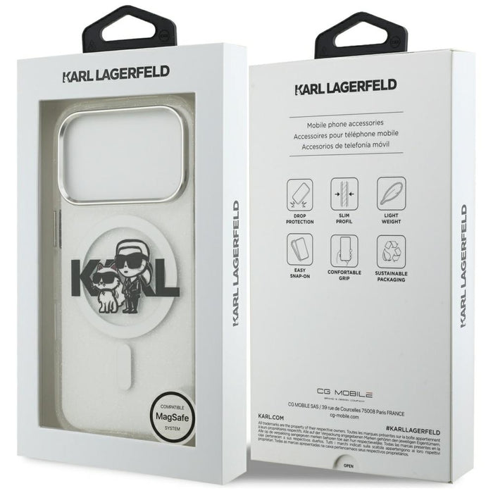 Karl Lagerfeld IML Glitter Karl &amp; Choupette Sketch Logo MagSafe Case for iPhone 17 Pro - Clear
