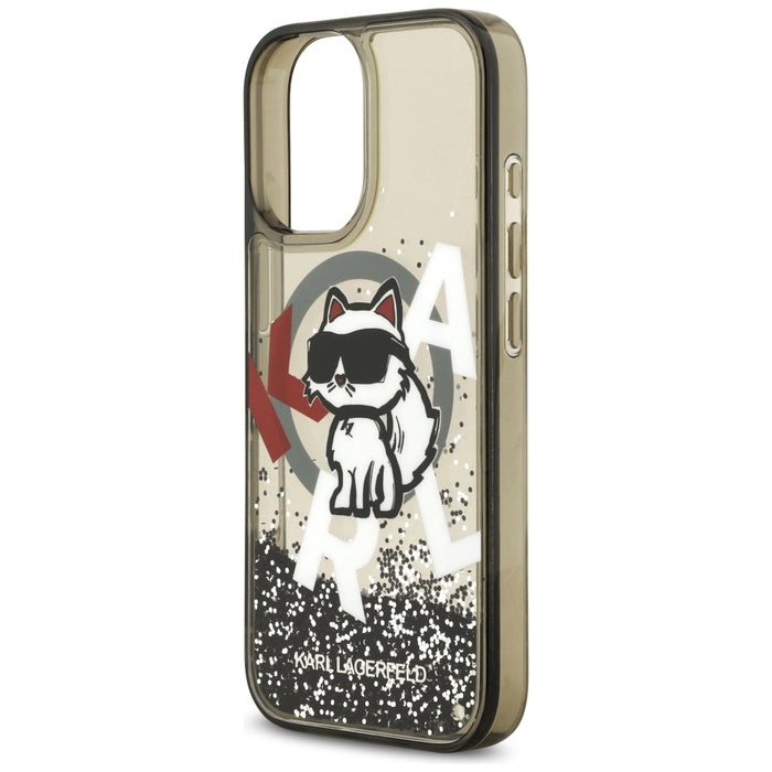 Karl Lagerfeld Liquid Glitter Choupette Logo MagSafe iPhone 17 Case - Black
