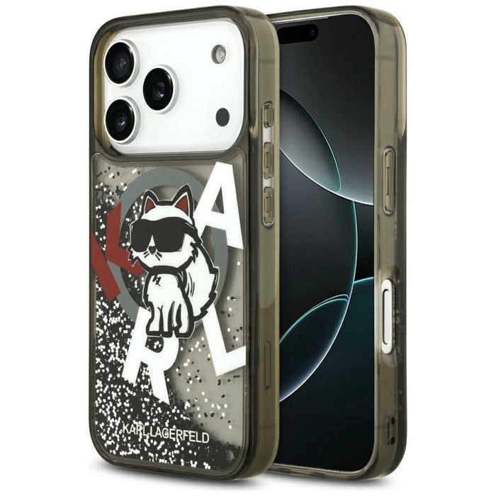 Karl Lagerfeld Liquid Glitter Choupette Logo MagSafe Case for iPhone 17 Pro Max - Black