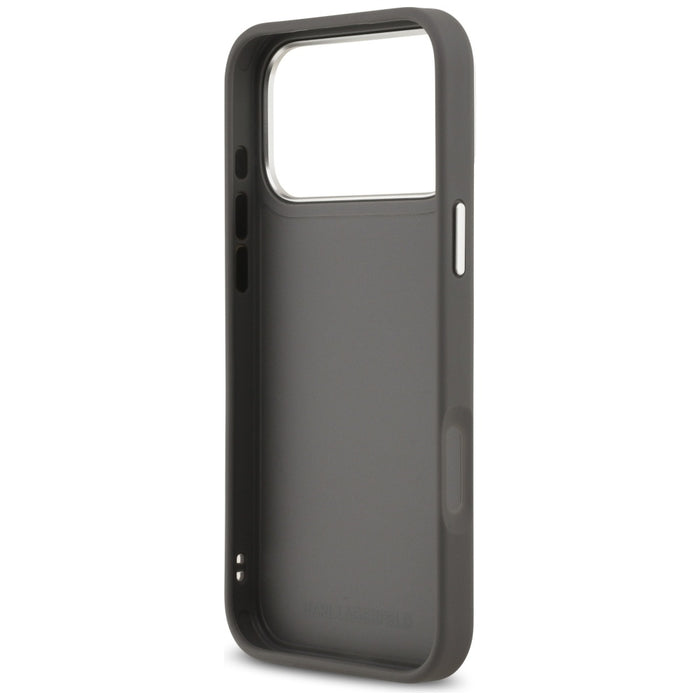 Karl Lagerfeld FW Grained Karl &amp; Choupette Heads Pins &amp; Logo iPhone 17 Pro Max Case - Gray
