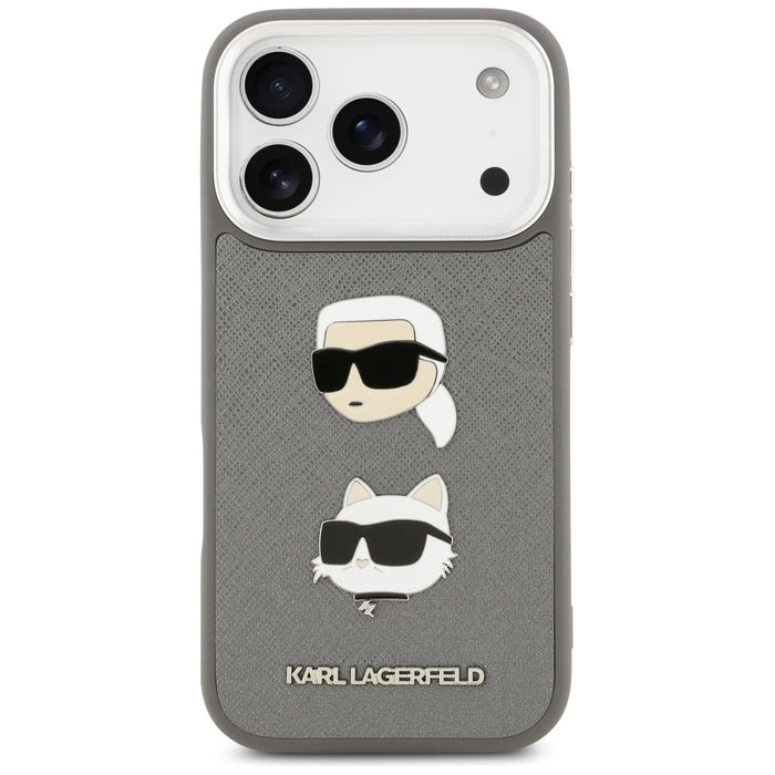 Karl Lagerfeld FW Grained Karl &amp; Choupette Heads Pins &amp; Logo iPhone 17 Pro Case - Gray