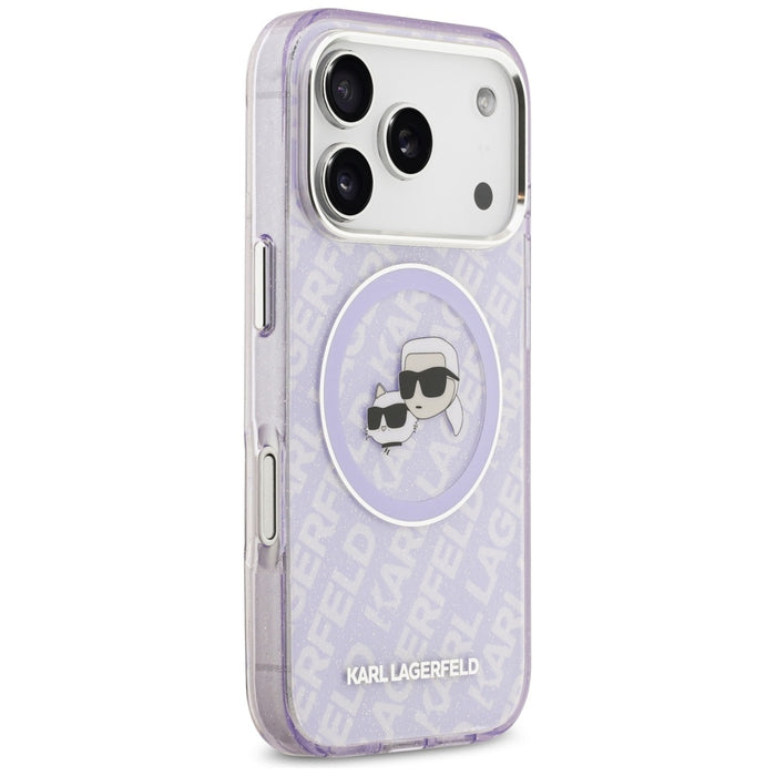 Karl Lagerfeld IML Glitter Karl &amp; Choupette Heads Logo MagSafe Case for iPhone 17 Pro Max - Purple