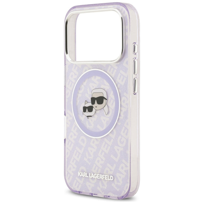 Karl Lagerfeld IML Glitter Karl &amp; Choupette Heads Logo MagSafe Case for iPhone 17 Pro Max - Purple