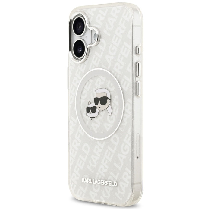 Karl Lagerfeld IML Glitter Karl &amp; Choupette Heads Logo MagSafe iPhone 17 Case - Gray