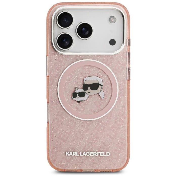 Karl Lagerfeld IML Glitter Karl &amp; Choupette Heads Logo MagSafe Case for iPhone 17 Pro - Pink