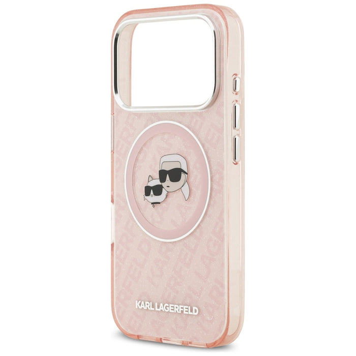 Karl Lagerfeld IML Glitter Karl &amp; Choupette Heads Logo MagSafe Case for iPhone 17 Pro - Pink