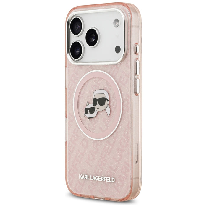 Karl Lagerfeld IML Glitter Karl &amp; Choupette Heads Logo MagSafe Case for iPhone 17 Pro - Pink