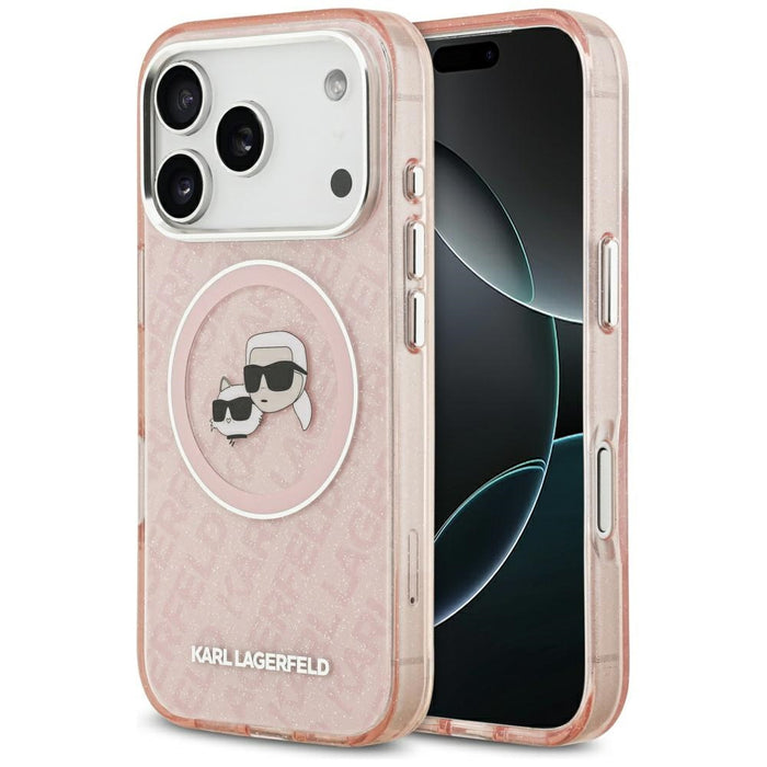 Karl Lagerfeld IML Glitter Karl &amp; Choupette Heads Logo MagSafe Case for iPhone 17 Pro - Pink