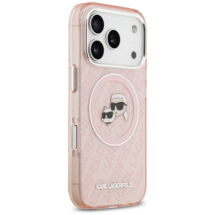 Karl Lagerfeld IML Glitter Karl &amp; Choupette Heads Logo MagSafe Case for iPhone 17 Pro - Pink