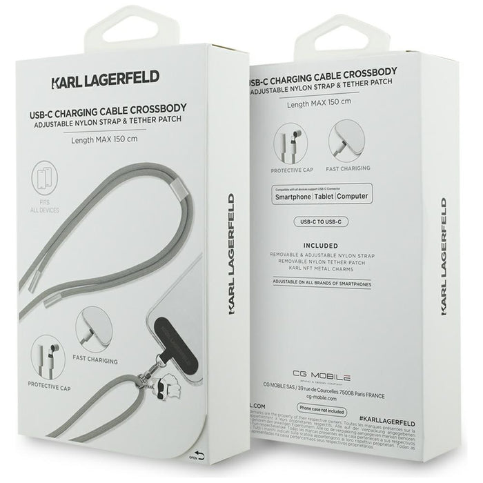 Karl Lagerfeld CBDY Choupette Charm USB-C Cable / USB-C Lanyard - Gray