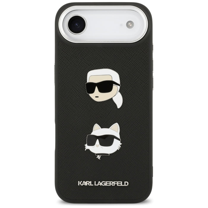 Karl Lagerfeld FW Grained Karl & Choupette Heads Pins & Logo iPhone Air Case - Black