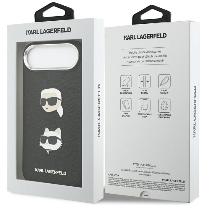 Karl Lagerfeld FW Grained Karl &amp; Choupette Heads Pins &amp; Logo iPhone Air Case - Black