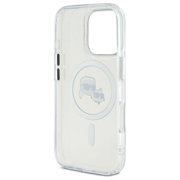 Karl Lagerfeld IML Metal Karl&amp;Choupette Head MagSafe Case for iPhone 16 Pro - White