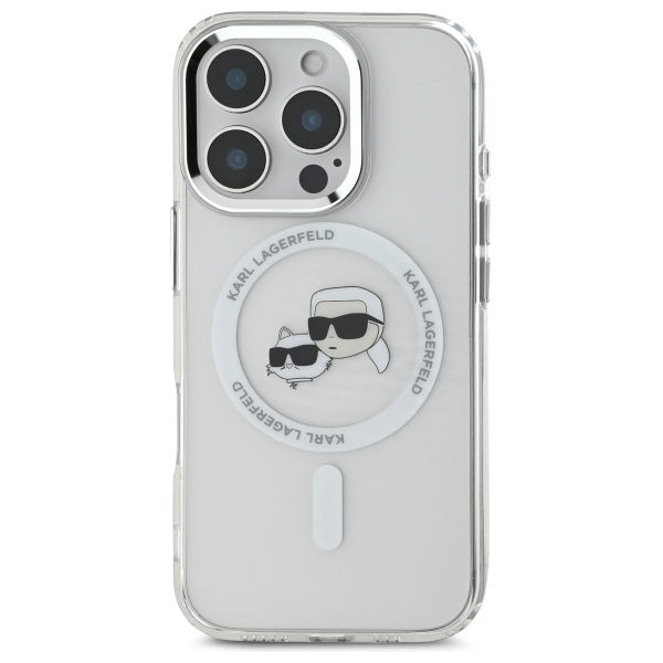 Karl Lagerfeld IML Metal Karl&Choupette Head MagSafe Case for iPhone 16 Pro - White