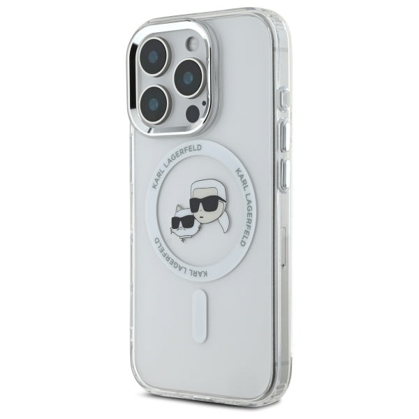 Karl Lagerfeld IML Metal Karl&amp;Choupette Head MagSafe Case for iPhone 16 Pro - White