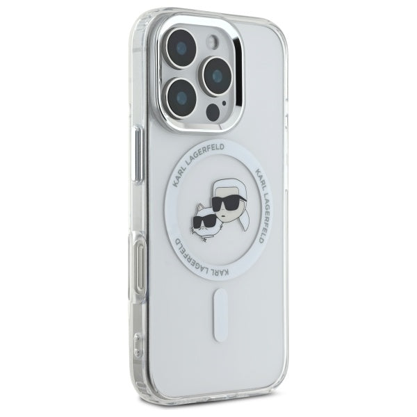 Karl Lagerfeld IML Metal Karl&amp;Choupette Head MagSafe Case for iPhone 16 Pro - White