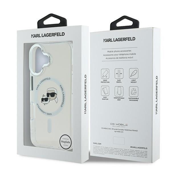 Karl Lagerfeld IML Metal Karl&amp;Choupette Head MagSafe Case for iPhone 16 Plus - White