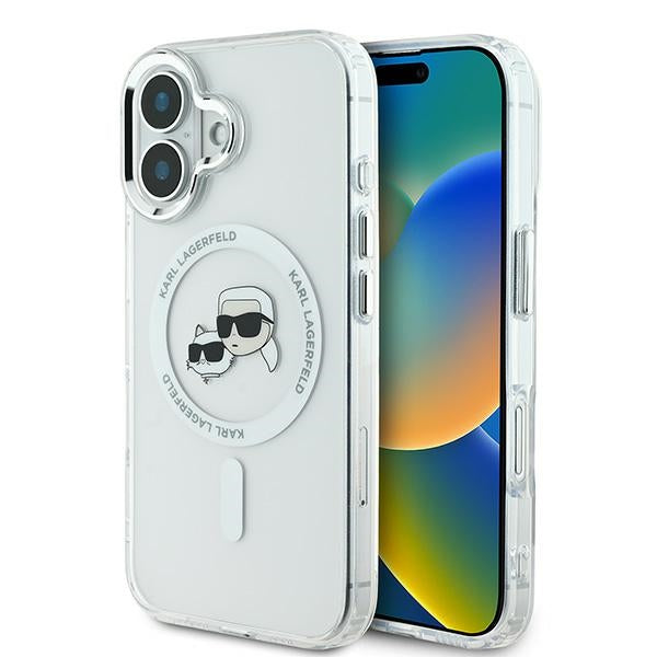 Karl Lagerfeld IML Metal Karl&amp;Choupette Head MagSafe Case for iPhone 16 Plus - White