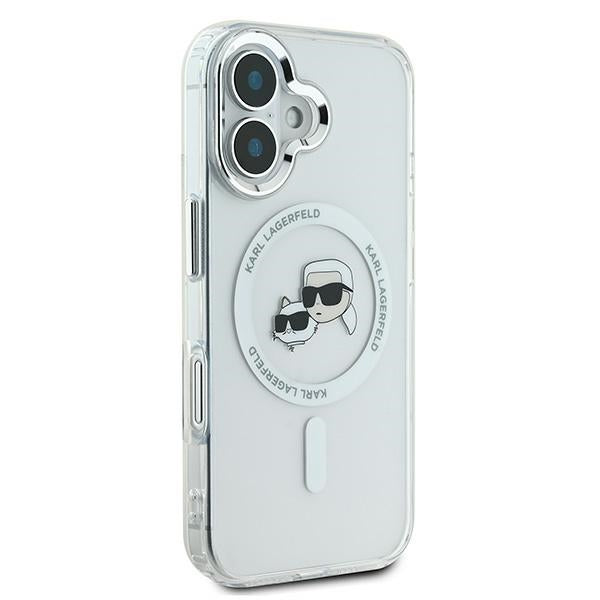 Karl Lagerfeld IML Metal Karl&amp;Choupette Head MagSafe Case for iPhone 16 - White