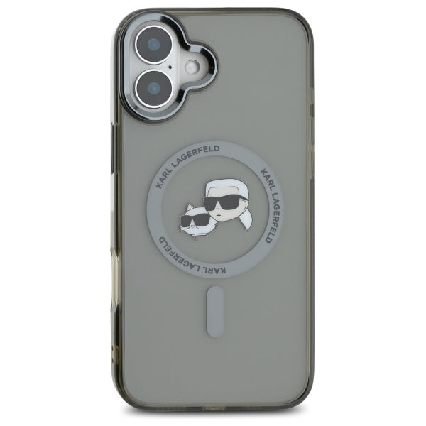 Karl Lagerfeld IML Metal Karl&amp;Choupette Head MagSafe Case for iPhone 16 - Black