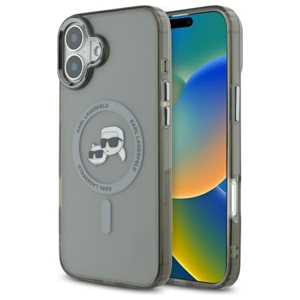 Karl Lagerfeld IML Metal Karl&Choupette Head MagSafe Case for iPhone 16 - Black