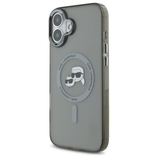 Karl Lagerfeld IML Metal Karl&amp;Choupette Head MagSafe Case for iPhone 16 - Black