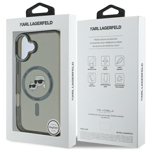 Karl Lagerfeld IML Metal Karl&amp;Choupette Head MagSafe Case for iPhone 16 - Black