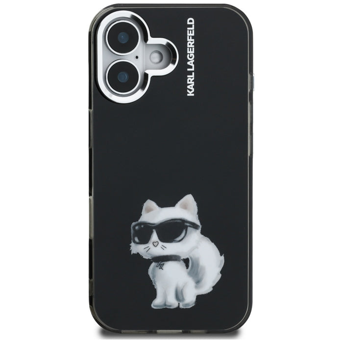 Karl Lagerfeld IML Aquarelle Choupette &amp; Logo iPhone 16 Case - Black
