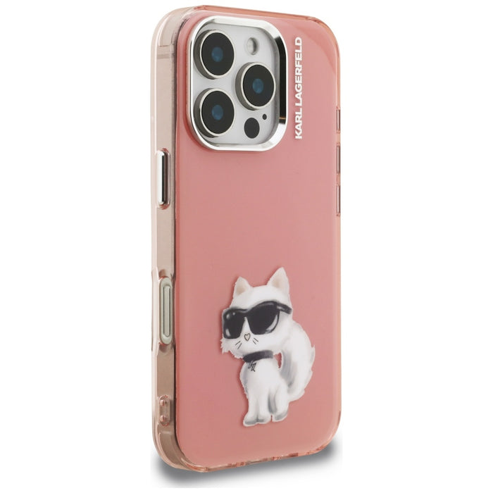 Karl Lagerfeld IML Aquarelle Choupette &amp; Logo Case for iPhone 16 Pro Max - Pink