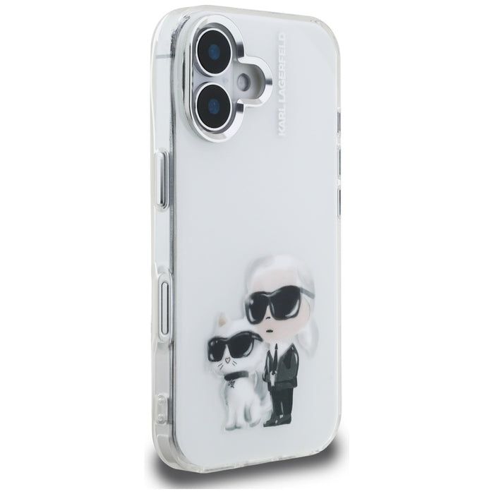 Karl Lagerfeld IML Aquarelle Karl &amp; Choupette &amp; Logo iPhone 16 Case - White