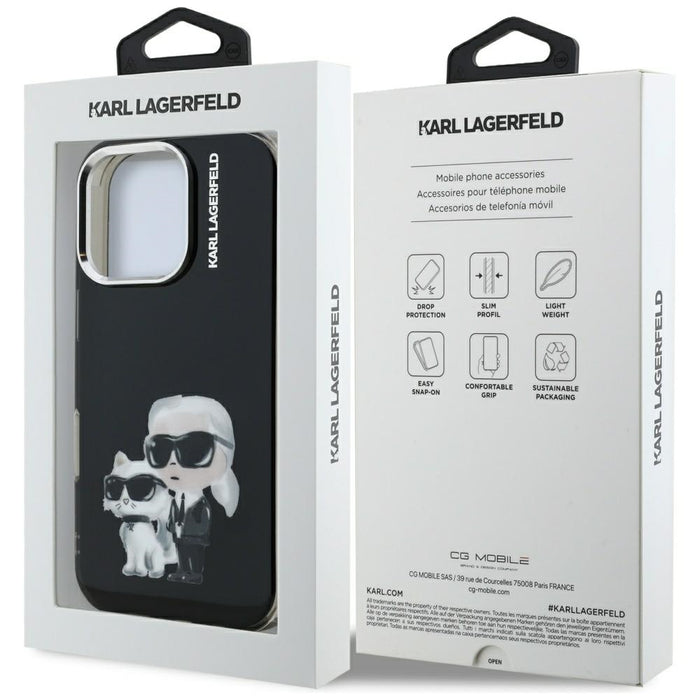Karl Lagerfeld IML Aquarelle Karl &amp; Choupette &amp; Logo iPhone 16 Pro Case Black