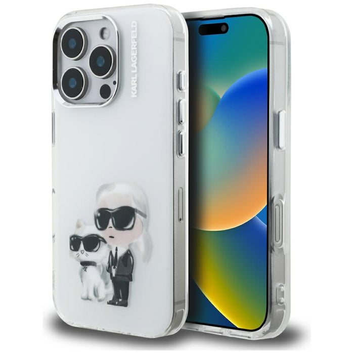 Karl Lagerfeld IML Aquarelle Karl &amp; Choupette &amp; Logo Case for iPhone 16 Pro Max - White