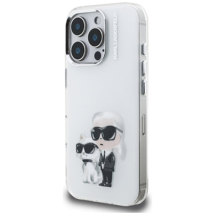 Karl Lagerfeld IML Aquarelle Karl &amp; Choupette &amp; Logo Case for iPhone 16 Pro Max - White