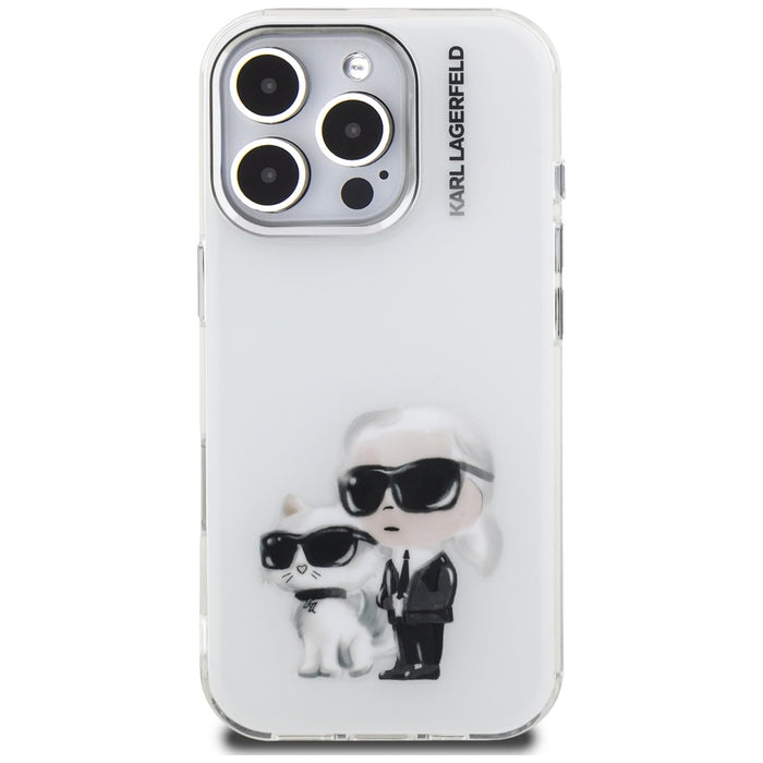 Karl Lagerfeld IML Aquarelle Karl &amp; Choupette &amp; Logo Case for iPhone 16 Pro Max - White