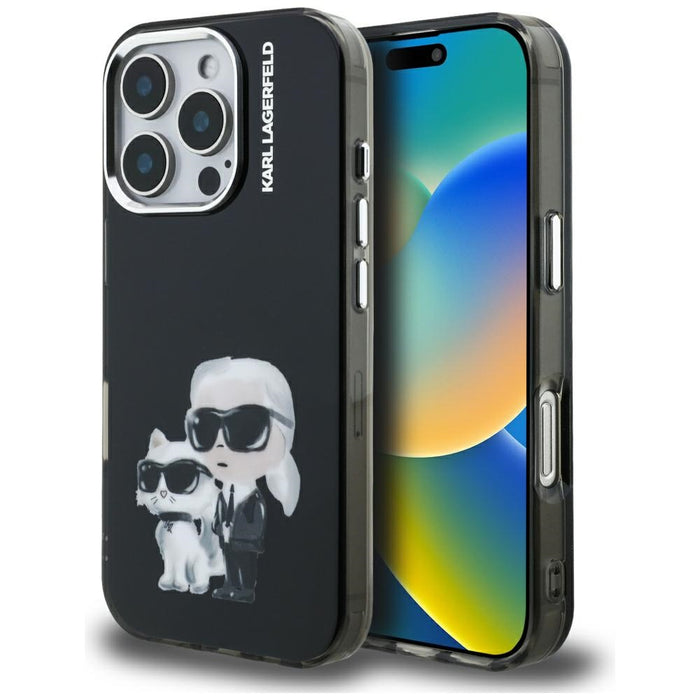 Karl Lagerfeld IML Aquarelle Karl &amp; Choupette &amp; Logo Case for iPhone 16 Pro Max - Black