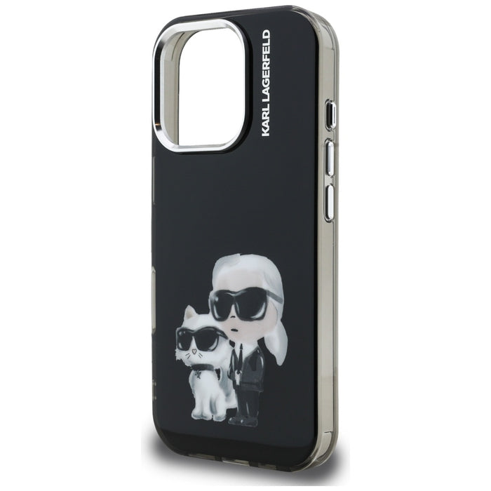 Karl Lagerfeld IML Aquarelle Karl &amp; Choupette &amp; Logo Case for iPhone 16 Pro Max - Black