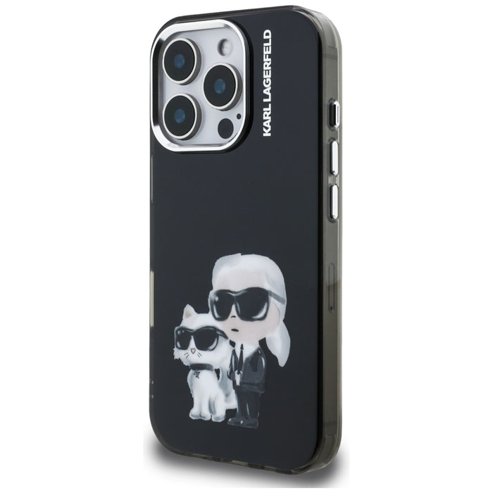 Karl Lagerfeld IML Aquarelle Karl &amp; Choupette &amp; Logo Case for iPhone 16 Pro Max - Black