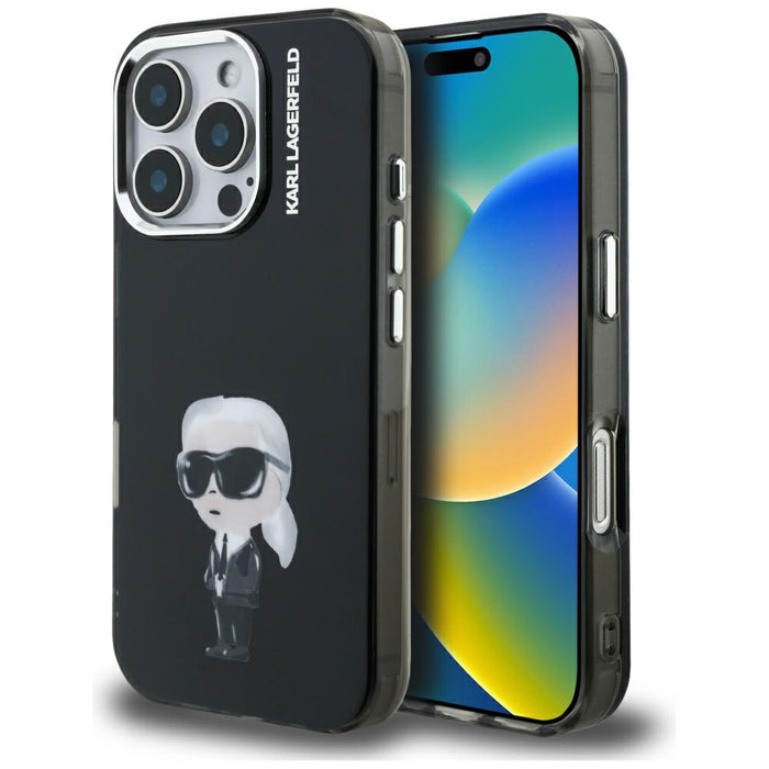 Karl Lagerfeld IML Aquarelle Karl & Logo MagSafe Case for iPhone 16 Pro - Black