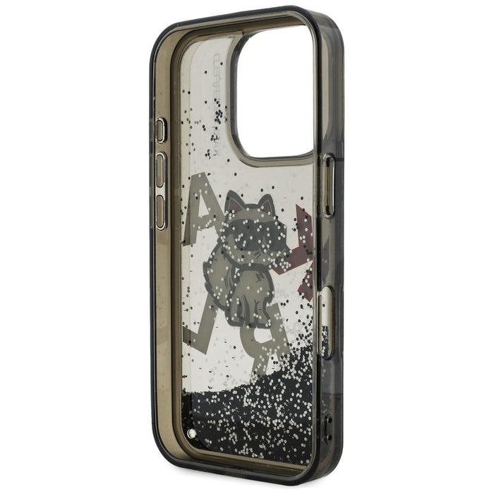 Karl Lagerfeld Liquid Glitter Choupette Logo Case for iPhone 16 Pro Max - Black