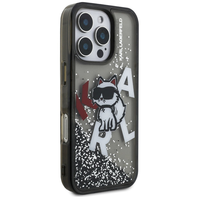 Karl Lagerfeld Liquid Glitter Choupette Logo Case for iPhone 16 Pro Max - Black