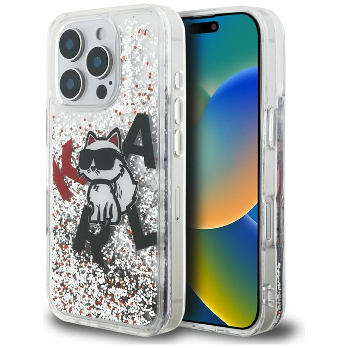 Karl Lagerfeld Liquid Glitter Choupette Logo Case for iPhone 16 Pro Max - Clear
