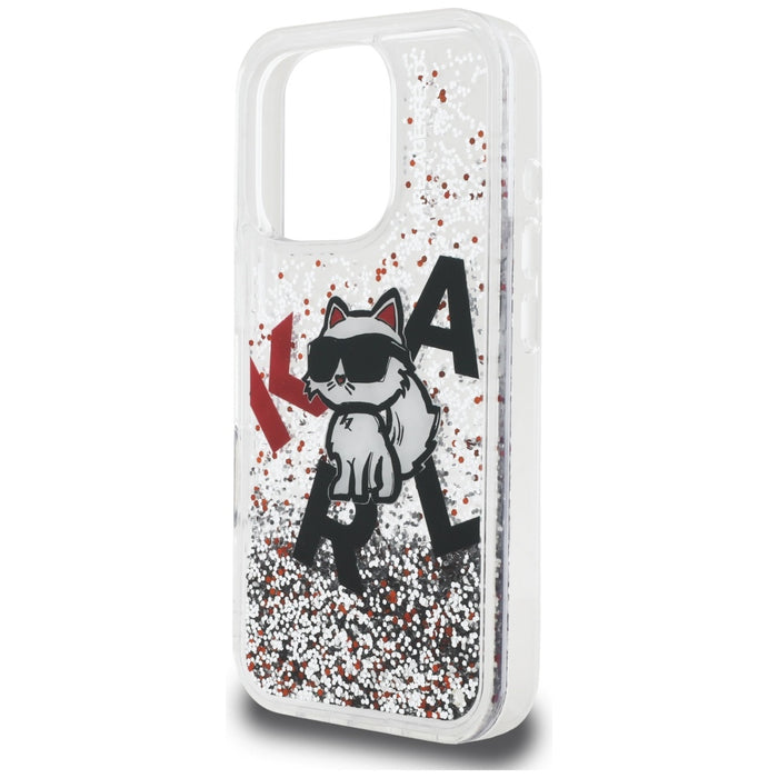 Karl Lagerfeld Liquid Glitter Choupette Logo Case for iPhone 16 Pro - Clear