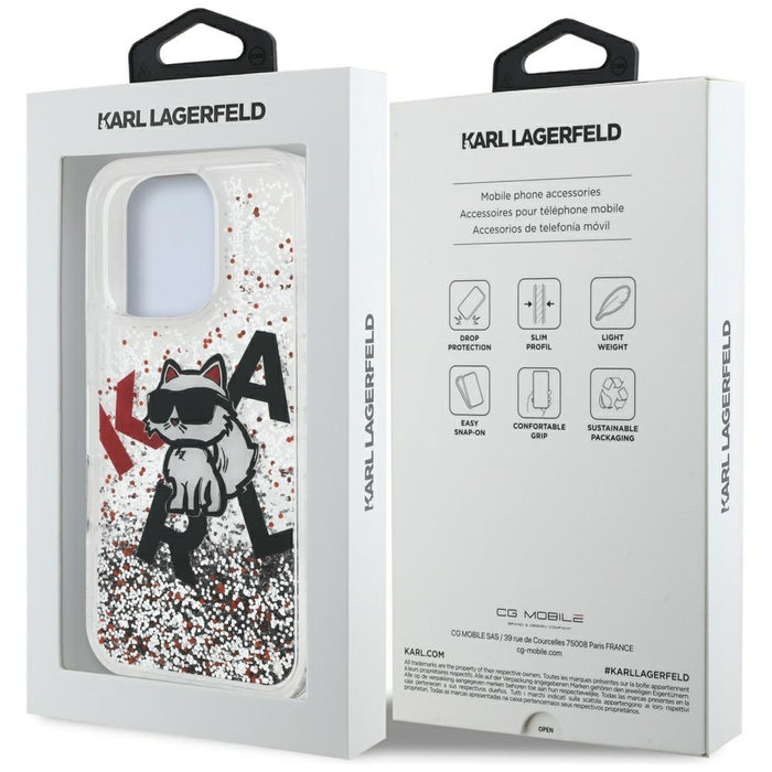 Karl Lagerfeld Liquid Glitter Choupette Logo Case for iPhone 16 Pro - Clear