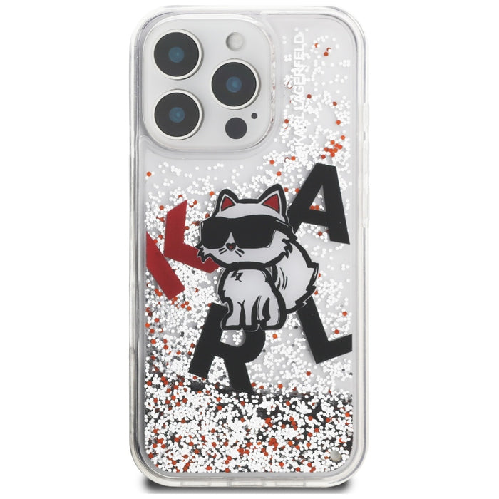 Karl Lagerfeld Liquid Glitter Choupette Logo Case for iPhone 16 Pro - Clear