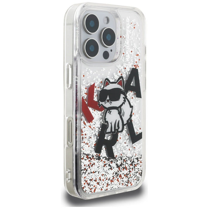Karl Lagerfeld Liquid Glitter Choupette Logo Case for iPhone 16 Pro - Clear
