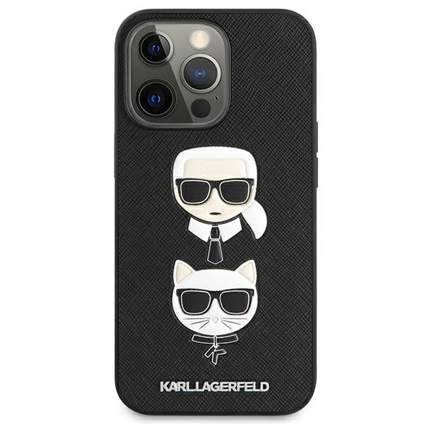 Karl Lagerfeld Saffiano Karl&amp;Choupette Head Case for iPhone 13 Pro / 13 - Black